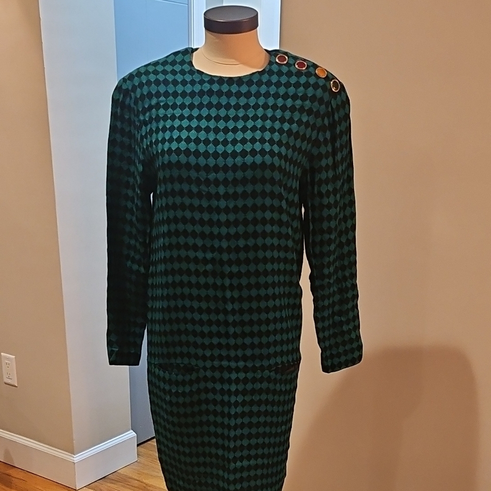 Chic Green Checkered Long Sleeve Dress